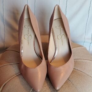 Jessica Simpson Tan Leather Pointed-Toe Heels